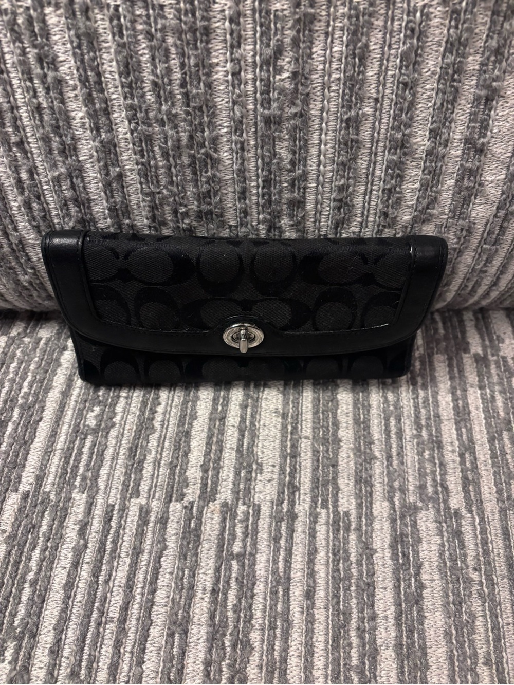 Coach Black Signature Canvas Turnlock Clutch Wallet
